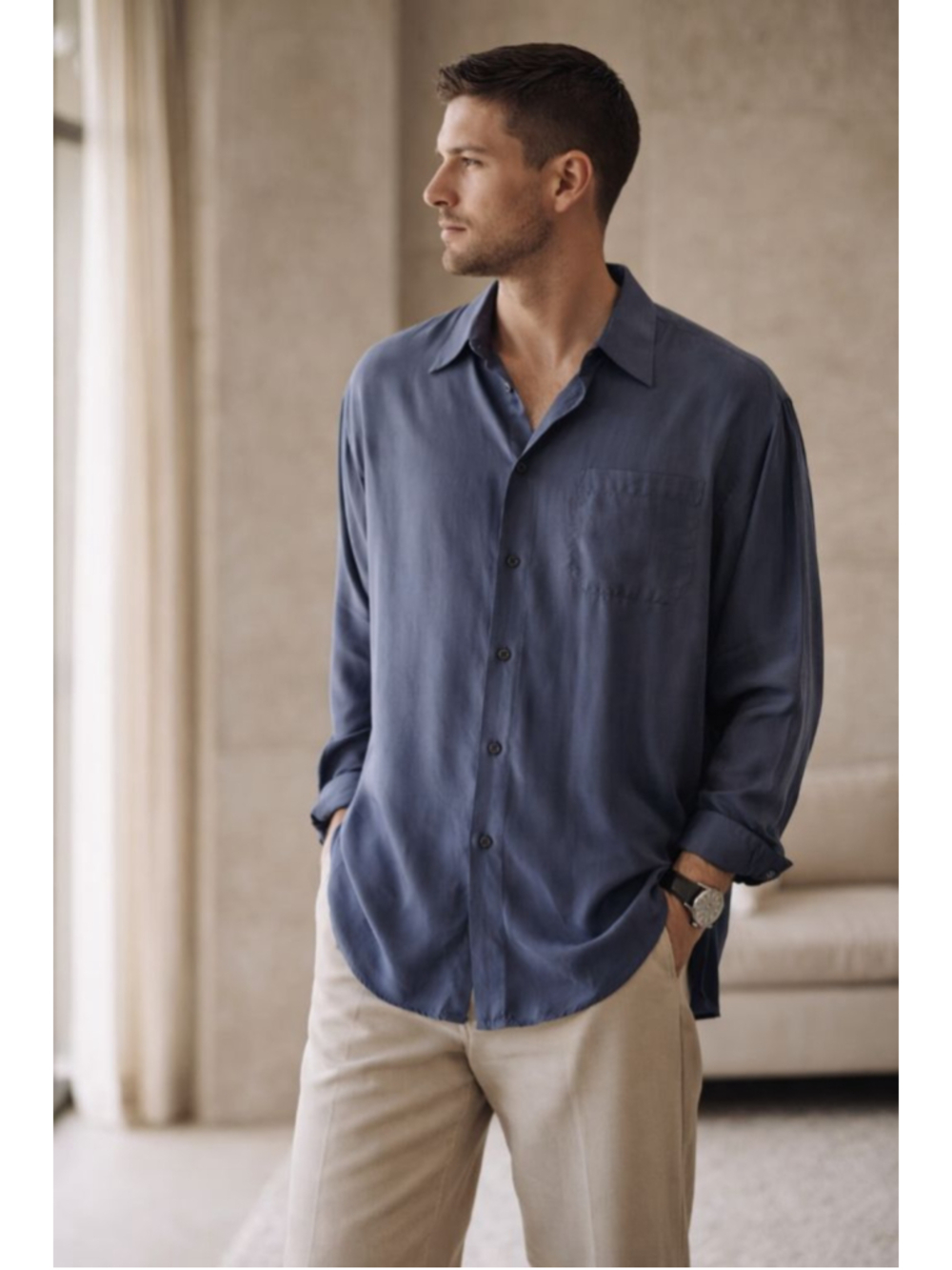 Ferracci XXLT 100% Silk Blue Button Front Shirt Big Tall Vintage Quiet Luxury
